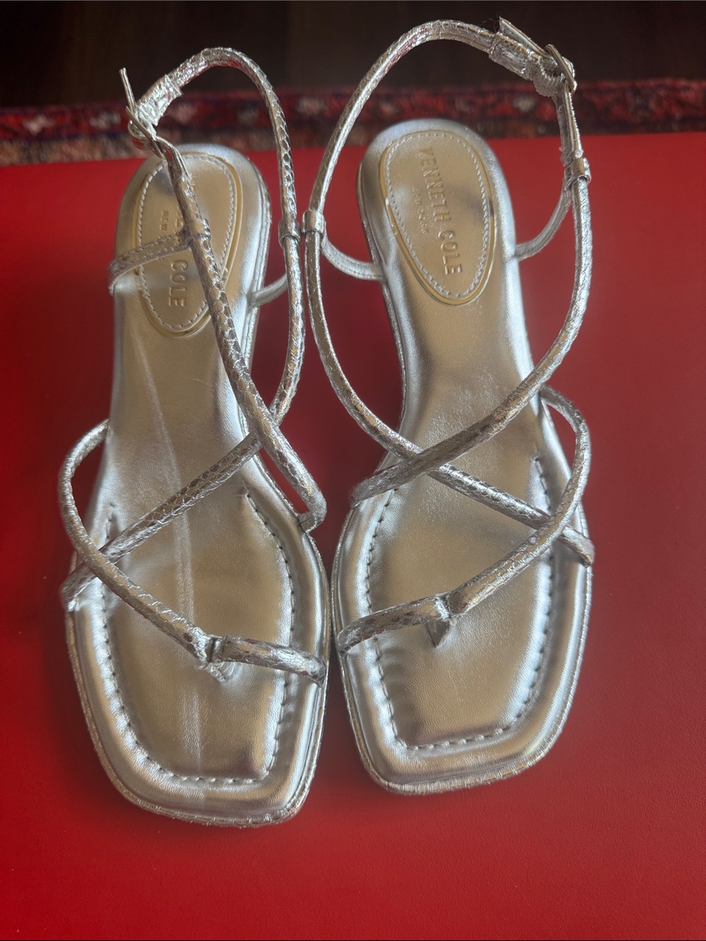 Kenneth Cole Silver Metallic Strappy Sandals